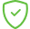 A green pixelated shield with an image of a check mark.